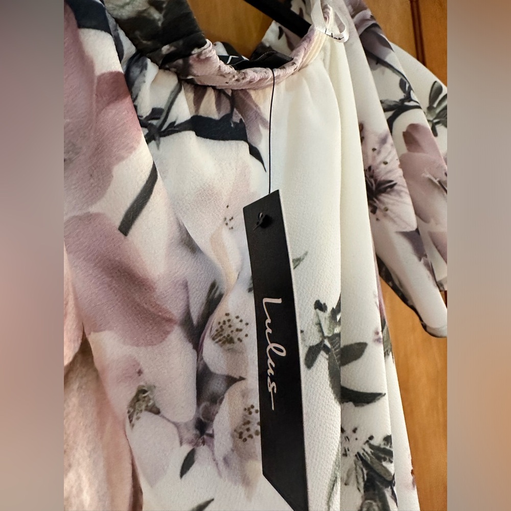 NWT Lulus Dream of You Off the Shoulder White Ivory Floral Mini Dress - Picture 4 of 6